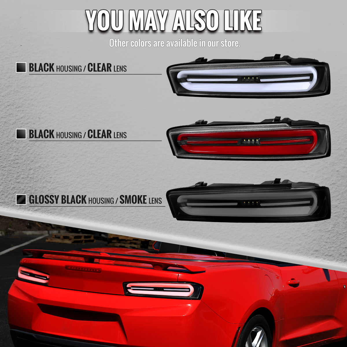 2016-2018 Chevrolet Camaro Full LED Sequential Tail Light (Glossy Black Housing / Smoked Lens)