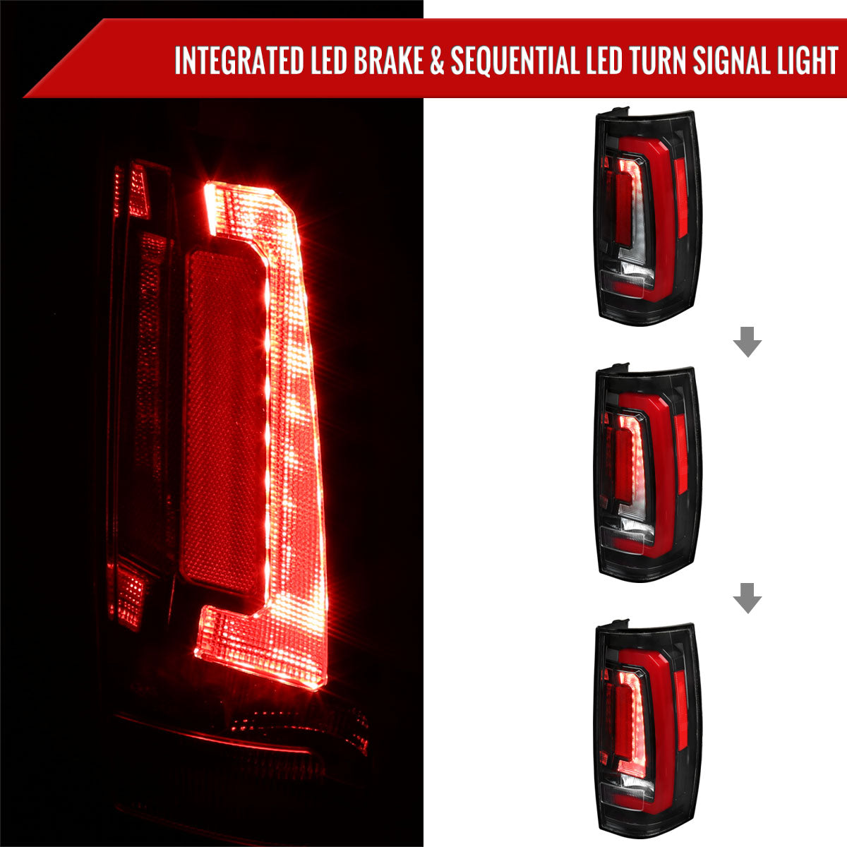 2007-2014 Chevrolet Tahoe/Suburban / 2007-2014 GMC Yukon/Yukon Denali LED Sequential Turn Signal Tail Lights (Jet Black Housing/Clear Lens)