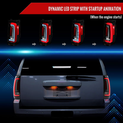 2007-2014 Chevrolet Tahoe/Suburban / 2007-2014 GMC Yukon/Yukon Denali LED Sequential Turn Signal Tail Lights (Jet Black Housing/Clear Lens)