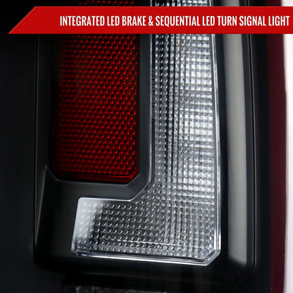 2007-2014 Chevrolet Tahoe/Suburban / 2007-2014 GMC Yukon/Yukon Denali Red LED Sequential Turn Signal Tail Lights (Matte Black Housing/Clear Lens)