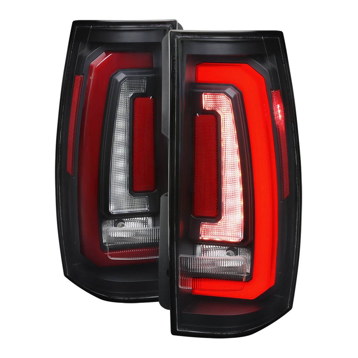 2007-2014 Chevrolet Tahoe/Suburban / 2007-2014 GMC Yukon/Yukon Denali Red LED Sequential Turn Signal Tail Lights (Matte Black Housing/Clear Lens)