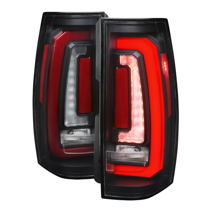 2007-2014 Chevrolet Tahoe/Suburban / 2007-2014 GMC Yukon/Yukon Denali Red LED Sequential Turn Signal Tail Lights (Matte Black Housing/Clear Lens)