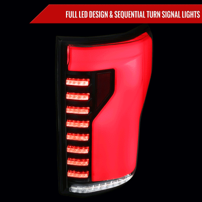2015-2017 Ford F-150 Sequential Turn Signal Animated Red LED Bar Tail Lights (Matte Black Housing/Clear Lens)