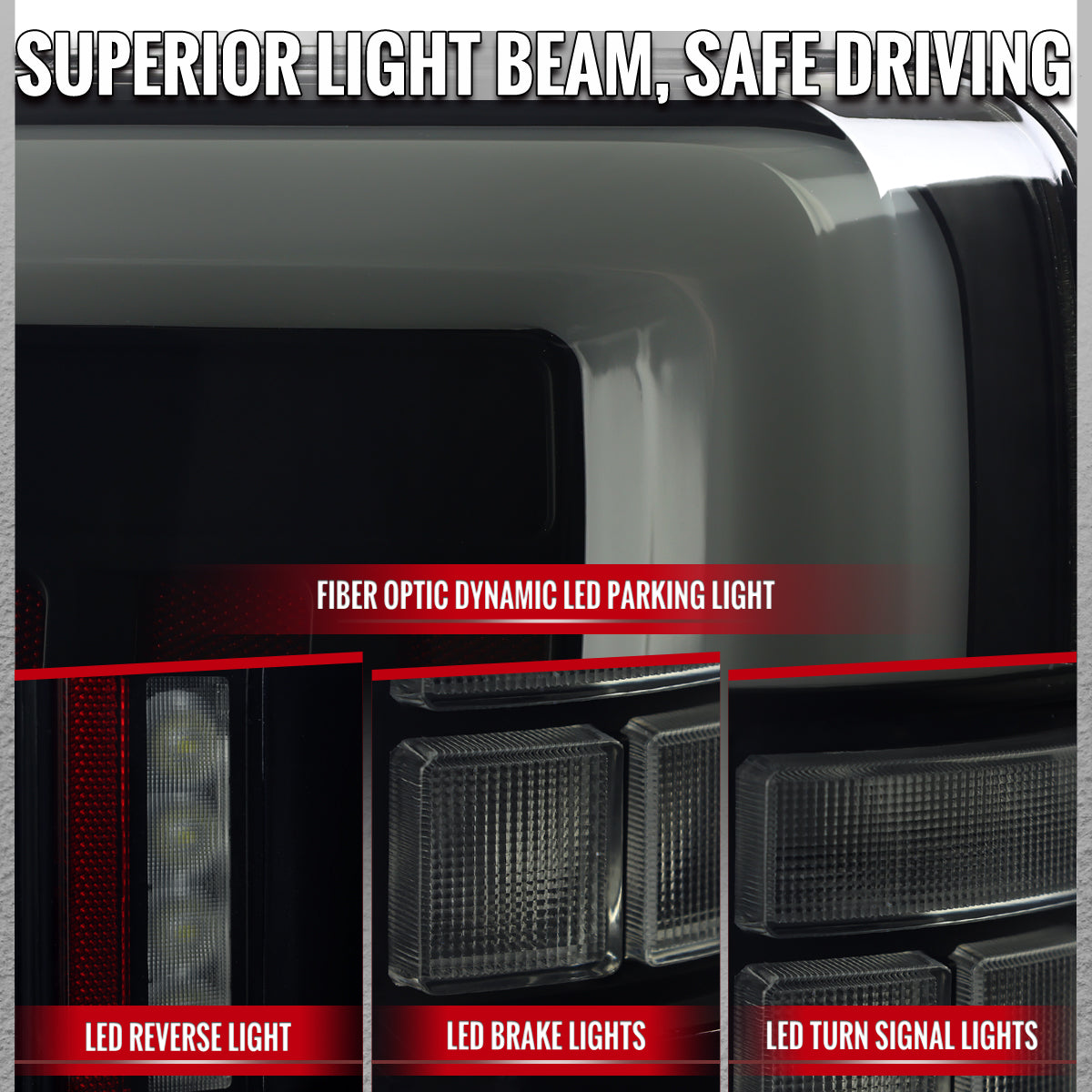 2021-2023 Ford F-150 Full LED Tail Lights with White Light Bar Sequential Turn Signal, Startup Animation & Factory BSM Compatibility (Black Housing / Smoked Lens)