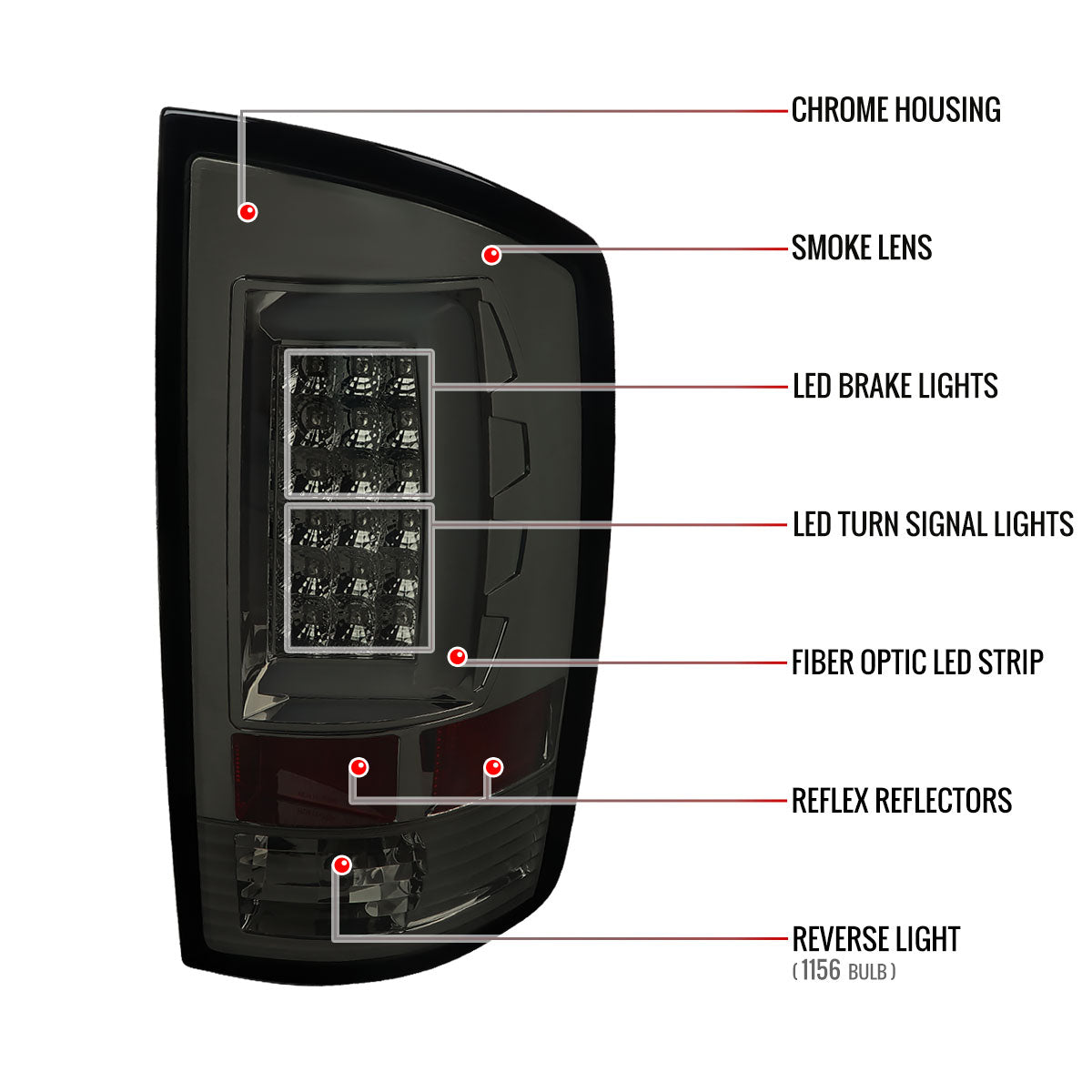 2002-2006 Dodge RAM 1500 2500 3500 LED Tail Lights -G2 (Chrome Housing/Smoked Lens)