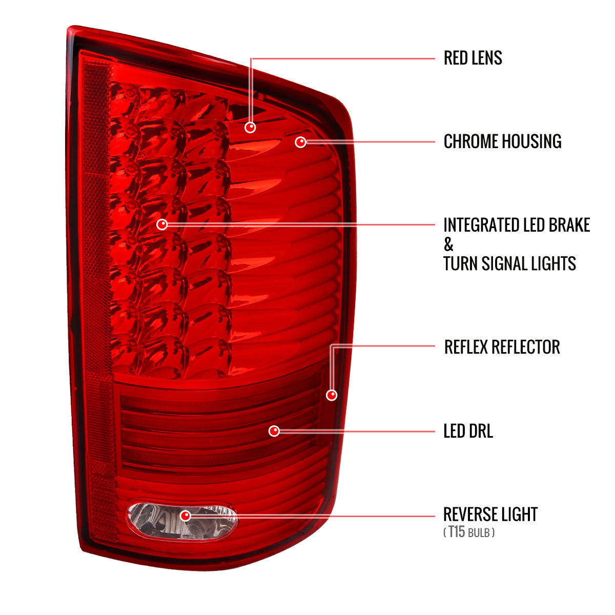 2002-2006 Dodge RAM V2 LED Tail Lights (Chrome Housing/Red Clear Lens)