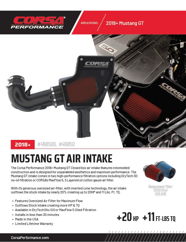 CORSA Black, Forged Carbon Fiber / Plastic Closed Box Air Intake | 2018-2023 Ford Mustang GT 5.0L V8 (44007, 419850)