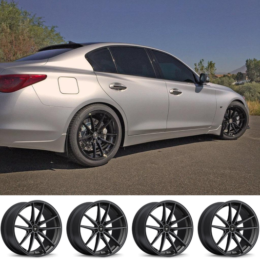 (set of 4) Konig Oversteer Gloss Black | 19x8.5 +30mm For Infiniti Q50