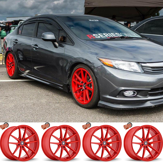 (set of 4) Konig Oversteer Gloss Red | 18x8 +45mm For Honda Civic 9th Gen