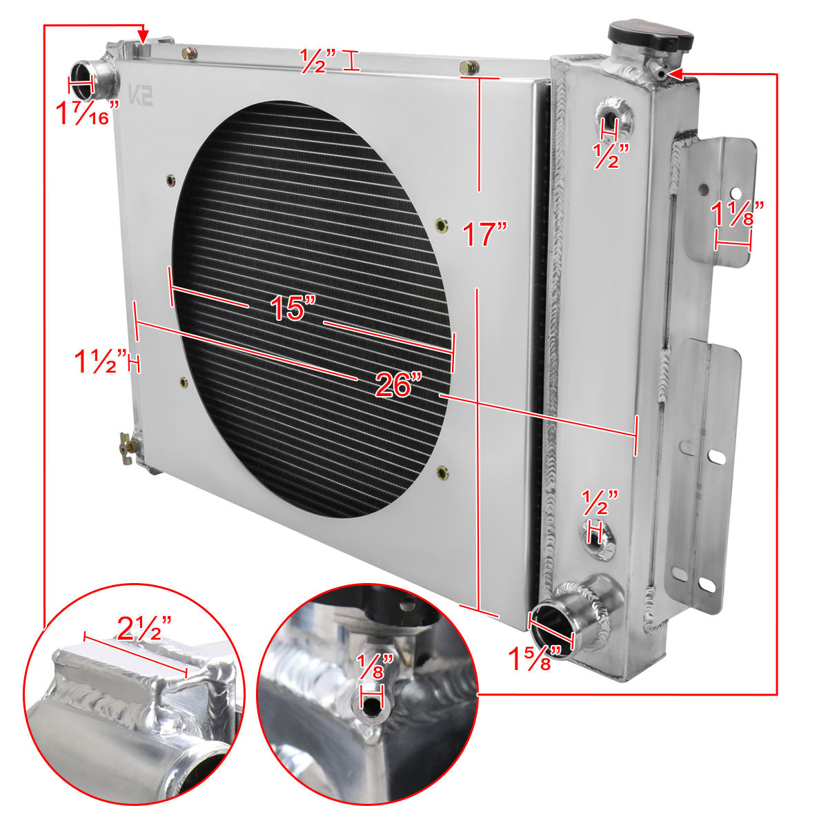 1967-1969 Chevrolet Camaro 4.1L L6 V8 3 Row Radiator with Fan Shroud
