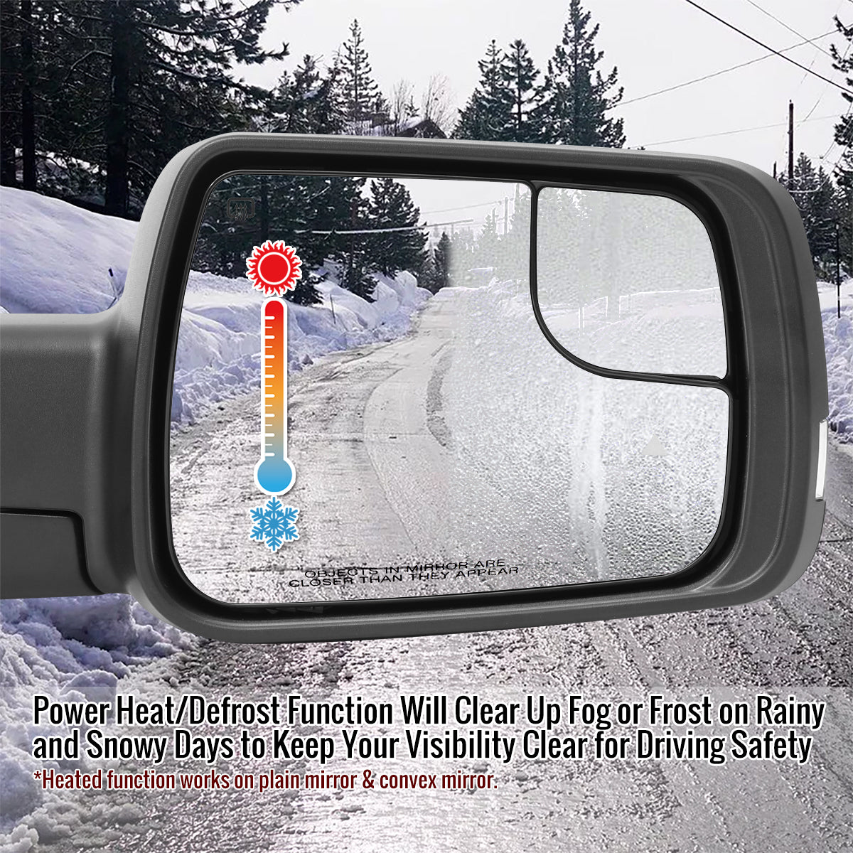 2019-2024 Dodge RAM 1500 Chrome Power Adjustable, Manual Fold, BSD & Heated Side Mirror w/ LED Puddle and Turn Signal Light - Passenger Side Only