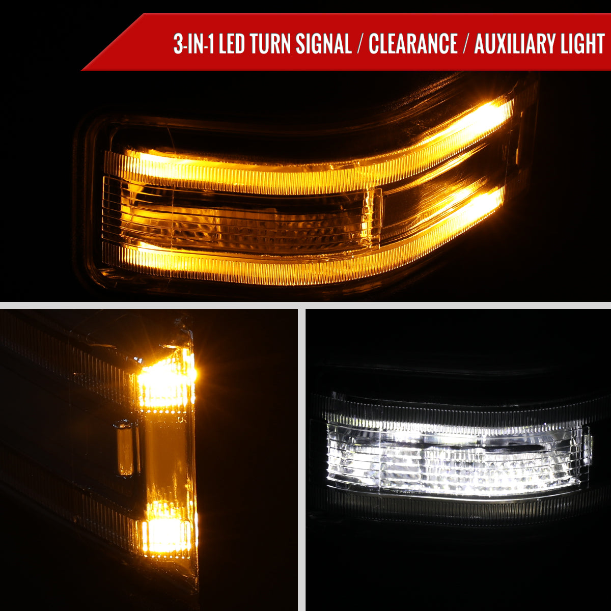 2021-2026 Ford F-150 F-250 Power Adjustable, Heated, & Manual Extendable Towing Mirrors w/ Clear Lens LED Turn Signal, Clearance, Puddle, & Auxiliary Lights