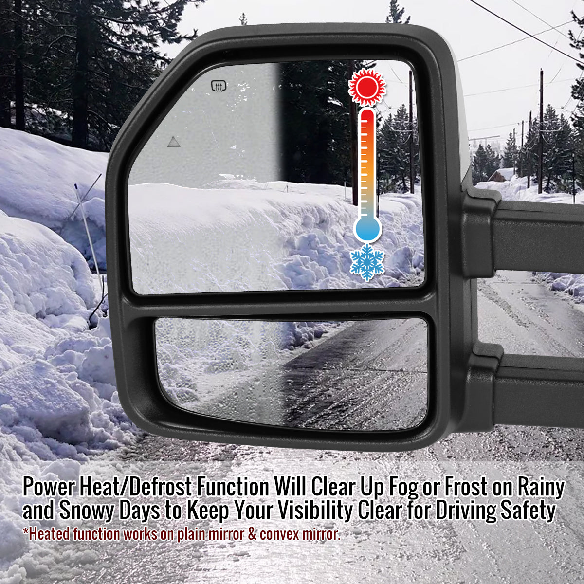 2021-2026 Ford F-150 F-250 Power Adjustable, Heated, & Manual Extendable Towing Mirrors w/ Clear Lens LED Turn Signal, Clearance, Puddle, & Auxiliary Lights