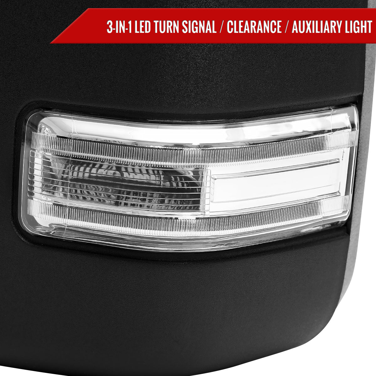 2021-2026 Ford F-150 F-250 Power Adjustable, Heated, & Manual Extendable Towing Mirrors w/ Clear Lens LED Turn Signal, Clearance, Puddle, & Auxiliary Lights