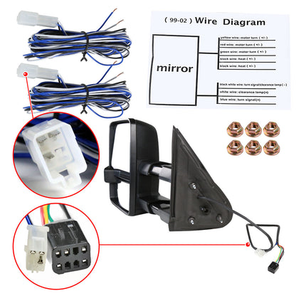 1999-2002 Chevrolet Silverado/Tahoe/Suburban/Avalanche GMC Sierra/Yukon/Yukon XL Power Heated Manual Extendable Towing Mirrors w/ Smoked Lens LED Turn Signal & Clearance Lights