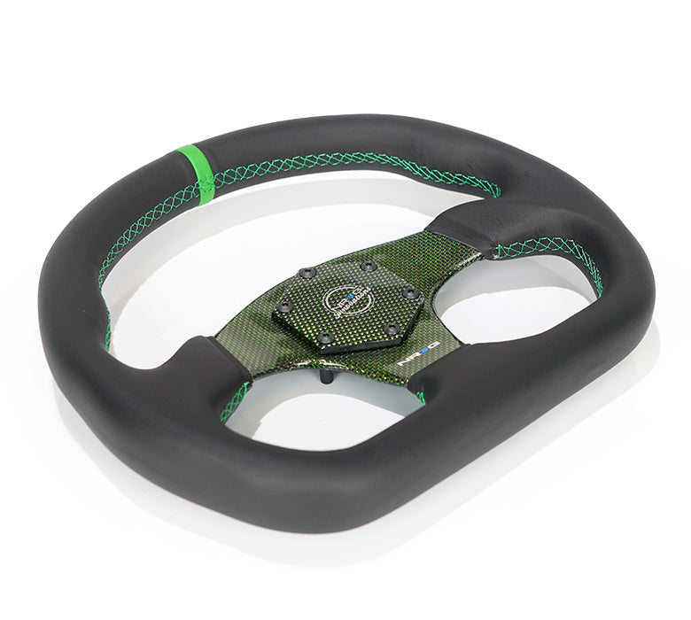 NRG FLAT BOTTOM CARBON FIBER CENTER LEATHER STEERING WHEEL