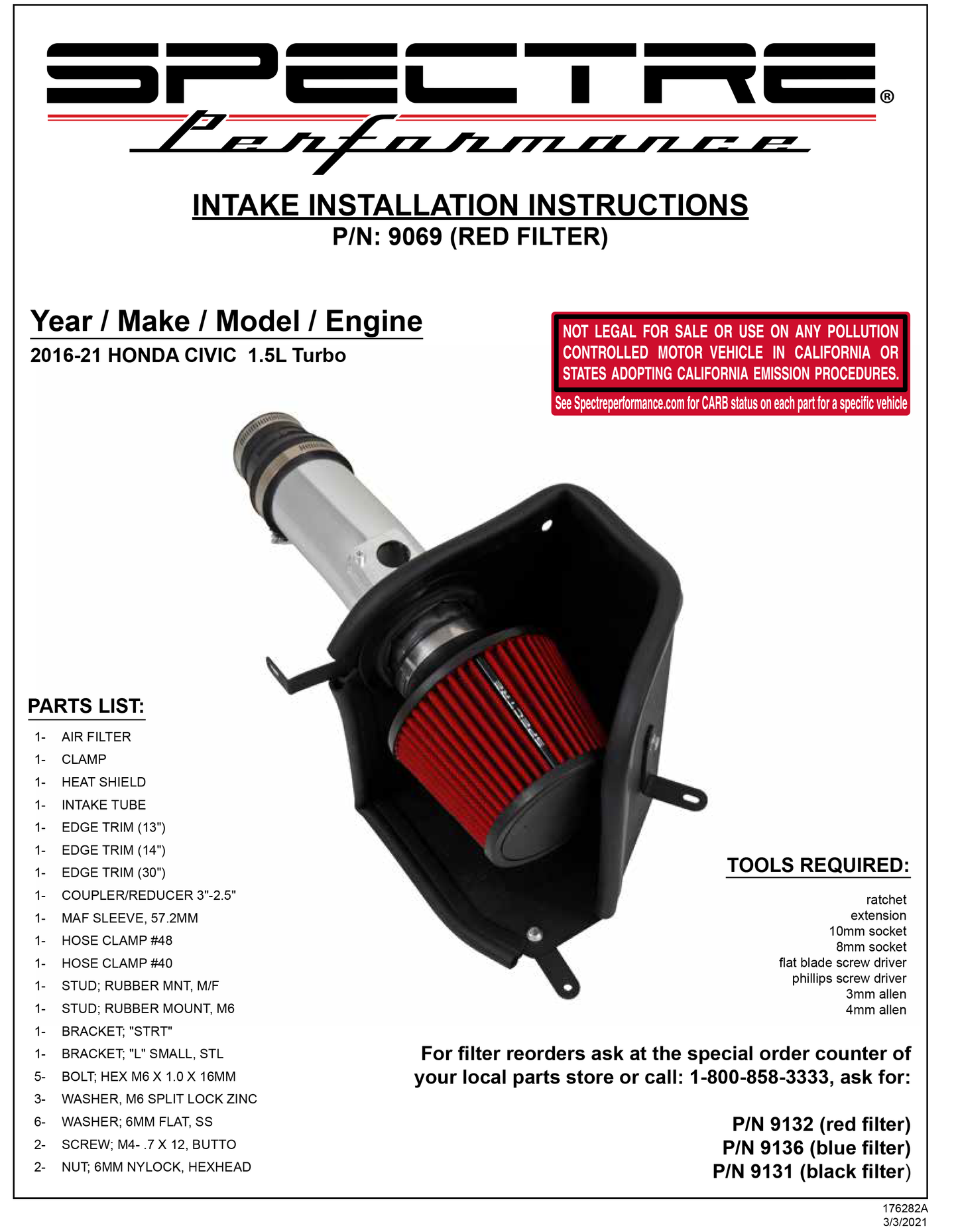 Spectre Air Intake Kit | Honda Civic (16-20) (9069)