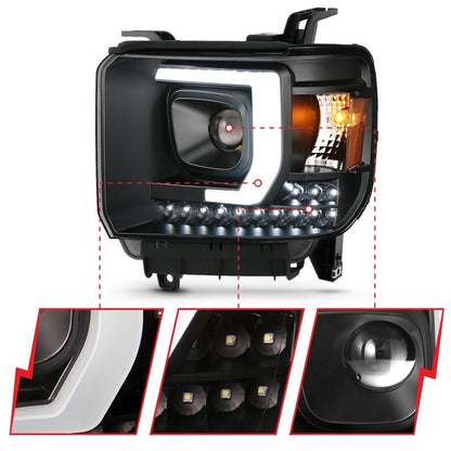 ANZO Projector Plank Style Headlight Set Black w/ DRL | GMC Sierra 1500HD (14-15) (111450)