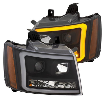ANZO USA Projector Headlights w/ Plank Style Switchback Black w/ Amber | Chevy Tahoe (07-14) (111402)