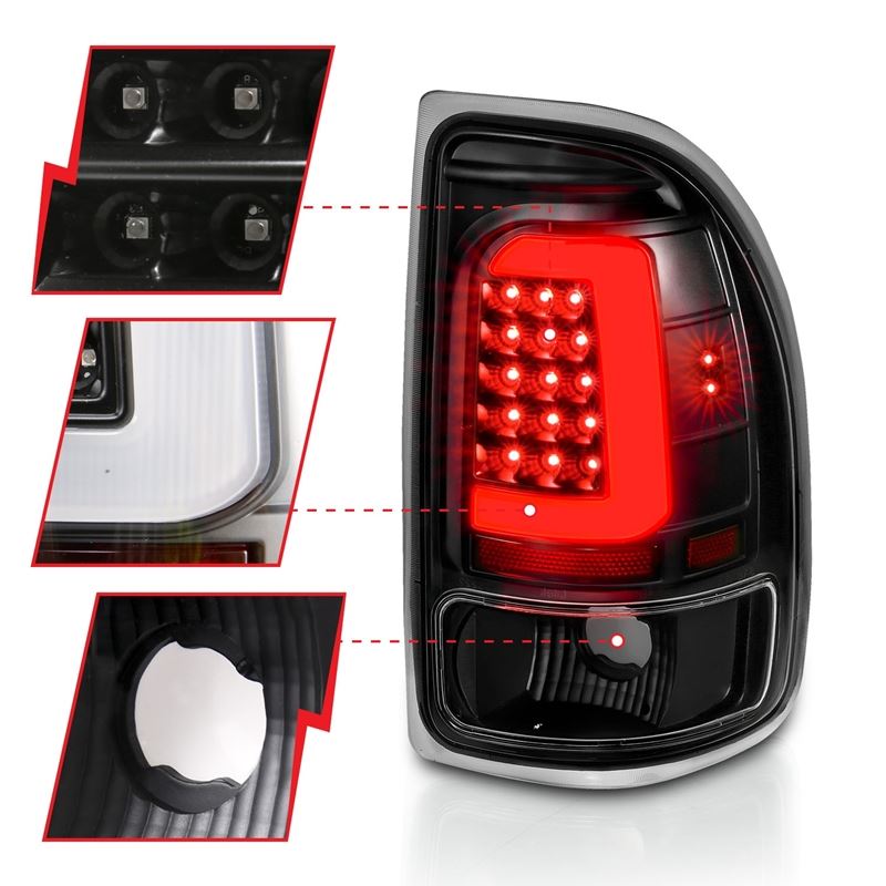 ANZO LED Tail Light Assembly Black Housing Clear Lens Pair | Dodge Dakota (97-04) (311347)