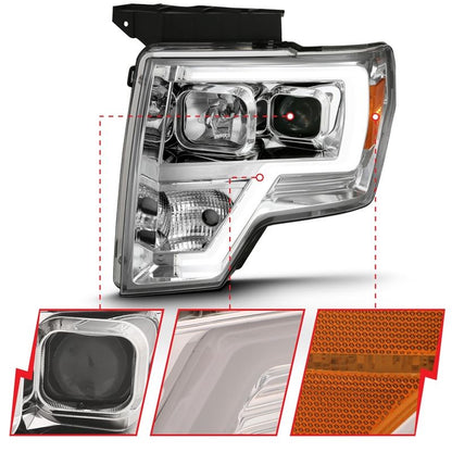ANZO USA Projector Headlight Set, Clear Lens, Chrome w/Amber Housing, Pair, w/Plank Style Design (111444)