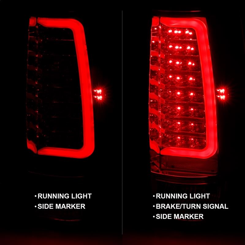 ANZO LED Tail Light Assembly w/ Plank Style Design, Red/Clear Lens, Chrome Housing, Pair | Chevy Tahoe (07-14) (311323)