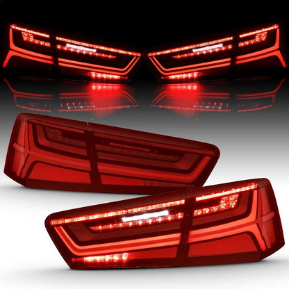 ANZO LED Tail Light Assembly Black Housing Red/Clear Lens w/ Sequential Signal | Audi A6 (12-18) (321353)