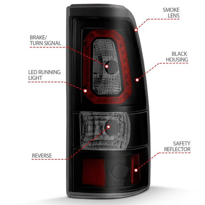 ANZO LED Tail Light Assembly w/ Smoke Lens Black Housing Pair | Chevy Silverado 1500 (03-06) (311328)