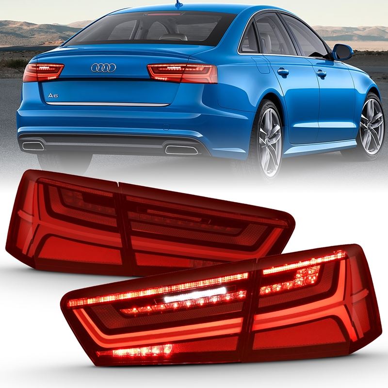 ANZO LED Tail Light Assembly Black Housing Red/Clear Lens w/ Sequential Signal | Audi A6 (12-18) (321353)