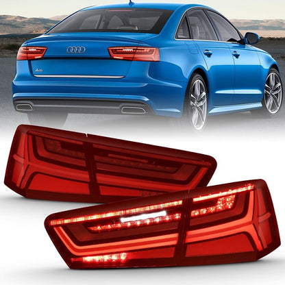 ANZO LED Tail Light Assembly Black Housing Red/Clear Lens w/ Sequential Signal | Audi A6 (12-18) (321353)
