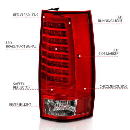 ANZO LED Tail Light Assembly w/ Plank Style Design, Red/Clear Lens, Chrome Housing, Pair | Chevy Tahoe (07-14) (311323)