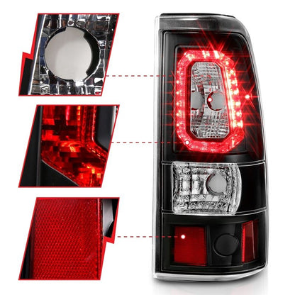 ANZO LED Tail Light Assembly Black Housing w/ Clear Lens Pair | Chevy Silverado 1500 (03-06) (311327)