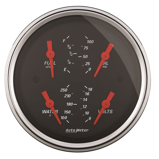 AutoMeter Designer Black 3.375in Quad Gauge - Fuel Level / Oil Pressure / Water Temp. / Voltmeter (1414)