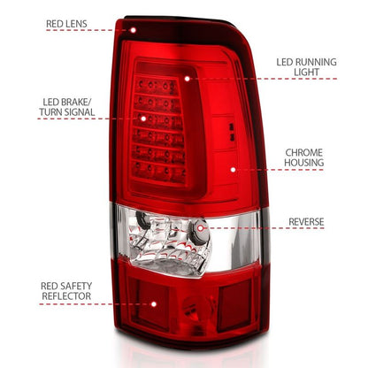 ANZO LED Tail Light Assembly Chrome w/ Red/Clear Lens Pair | Chevy Silverado 1500 (03-06) (311335)