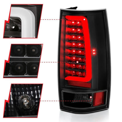 ANZO LED Tail Light Assembly w/ Plank Style Design, Clear Lens, Black Housing, Pair | Chevy Tahoe (07-14) (311321)