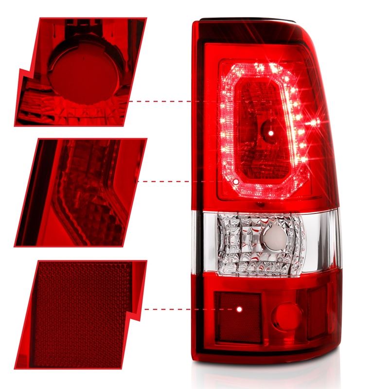 ANZO LED Tail Light Assembly Red/Clear Lens Chrome Housing Pair | Chevy Silverado 1500 (03-06) (311329)
