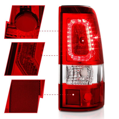 ANZO LED Tail Light Assembly Red/Clear Lens Chrome Housing Pair | Chevy Silverado 1500 (03-06) (311329)