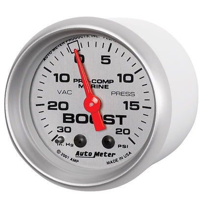 AutoMeter Marine Silver Ultra-Lite 2-1/16in 0-30 HG / 0-20 PSI Vacuum / Boost Gauge (200774-33)
