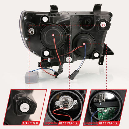 ANZO Projector Headlight Set Light Bar H.L w/Black Amber Lens w/Halogen Bulb | Toyota Tundra (07-14) (111447)