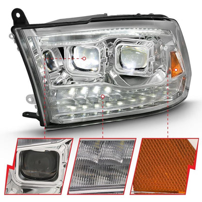 ANZO USA LED Projector Headlight w/Plank Style Switchback Chrome w/Amber Pair (111465)