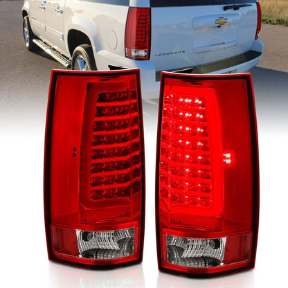 ANZO LED Tail Light Assembly w/ Plank Style Design, Red/Clear Lens, Chrome Housing, Pair | Chevy Tahoe (07-14) (311323)