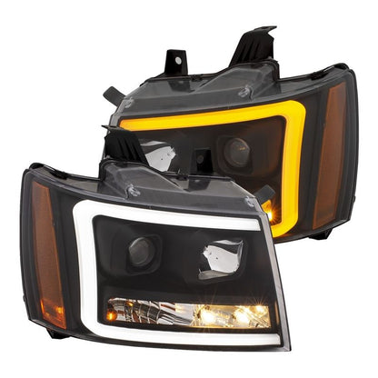 ANZO USA Projector Headlights w/ Plank Style Switchback Black w/ Amber | Chevy Tahoe (07-14) (111402)