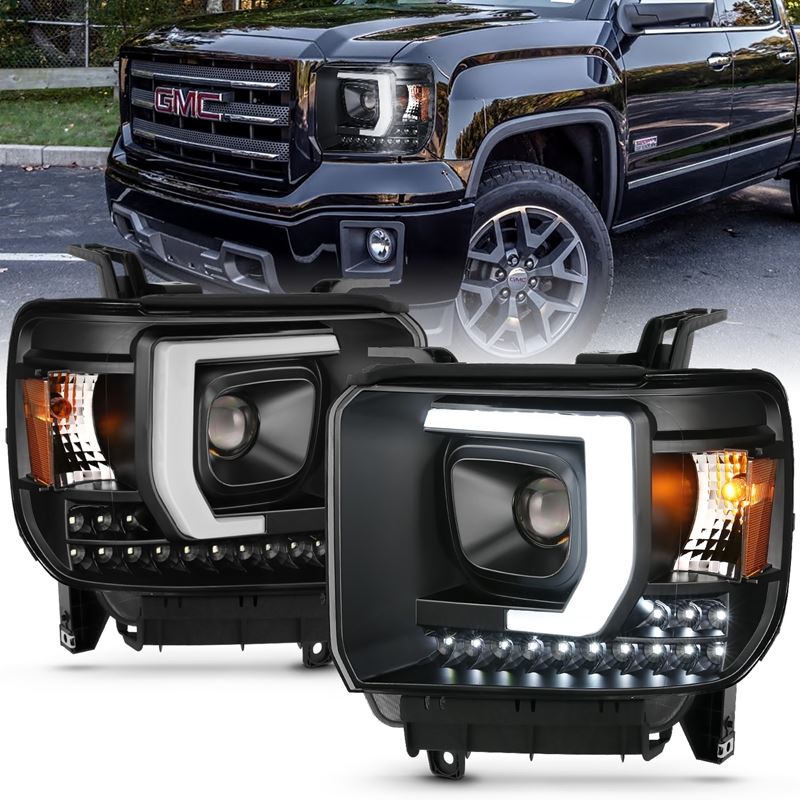 ANZO Projector Plank Style Headlight Set Black w/ DRL | GMC Sierra 1500HD (14-15) (111450)