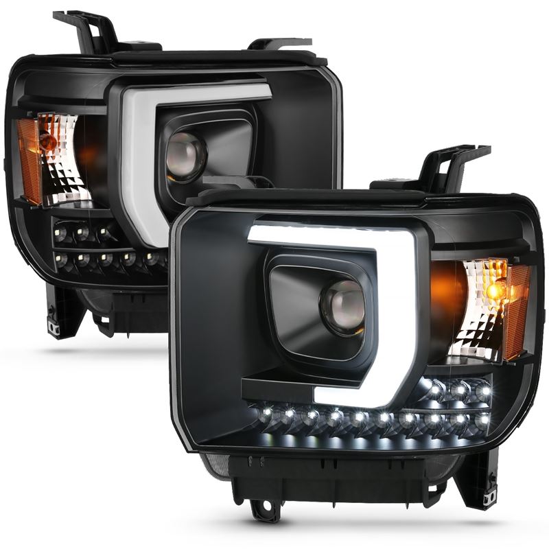 ANZO Projector Plank Style Headlight Set Black w/ DRL | GMC Sierra 1500HD (14-15) (111450)