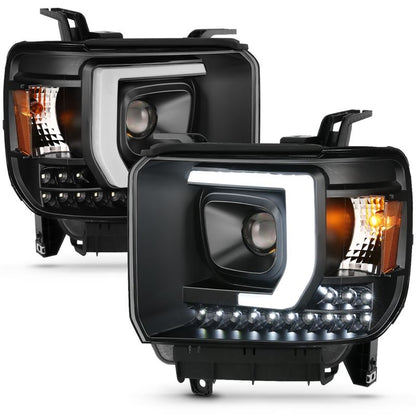 ANZO Projector Plank Style Headlight Set Black w/ DRL | GMC Sierra 1500HD (14-15) (111450)