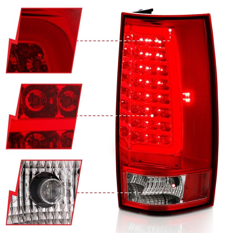 ANZO LED Tail Light Assembly w/ Plank Style Design, Red/Clear Lens, Chrome Housing, Pair | Chevy Tahoe (07-14) (311323)