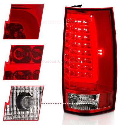 ANZO LED Tail Light Assembly w/ Plank Style Design, Red/Clear Lens, Chrome Housing, Pair | Chevy Tahoe (07-14) (311323)