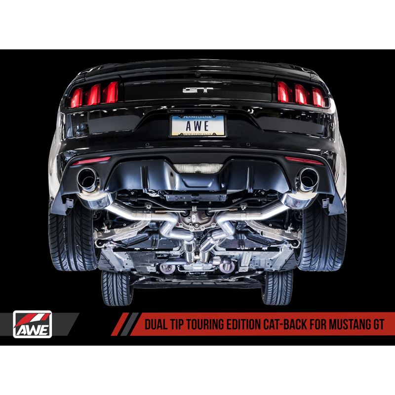 AWE Tuning Touring Edition Cat-back Exhaust for S550 Mustang GT - Dual Tip - Chrome Silver Tips (3015-32084)