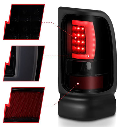 ANZO LED Tail Light Assembly w/ Smoke Lens Black Housing Pair | Dodge Ram 1500 (94-01) (311340)