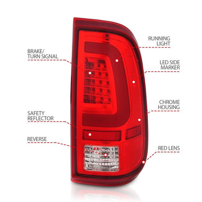ANZO USA Tail Light Assembly, LED, Red/Clear Lens, Chrome Housing, Pair, (311358)